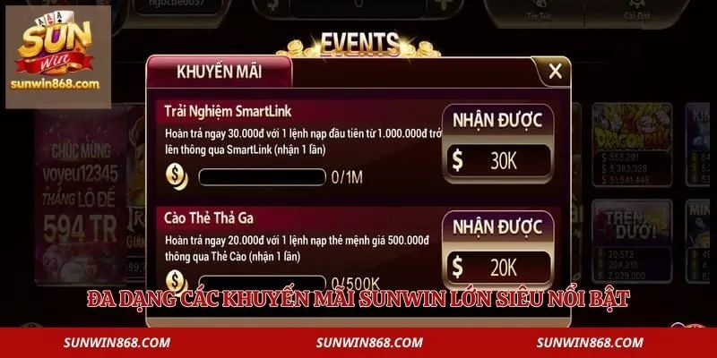 Khuyến Mãi Sunwin 2 Đa dạng các khuyến mãi Sunwin lớn siêu nổi bật